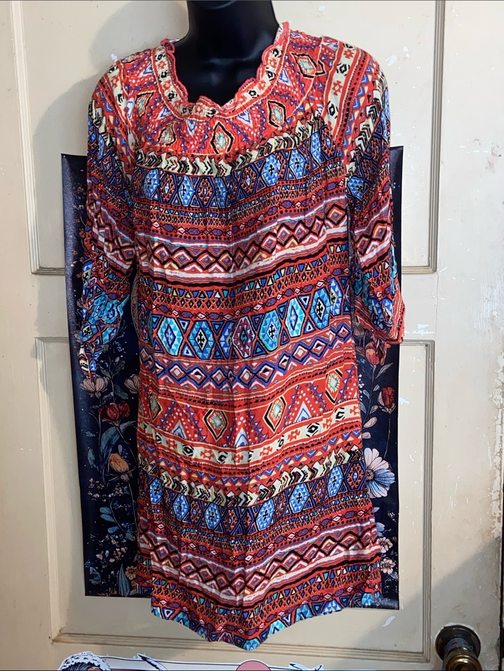 SOUTHWEST GEO PRINT MINI DRESS Orange & Blue YOUNG THREADS